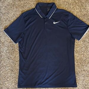Nike Men’s Blue Polo Shirt with White Trim and Swoosh